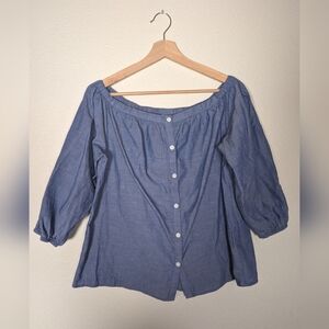 Merona Blue 3/4 Sleeve Buttoned Blouse